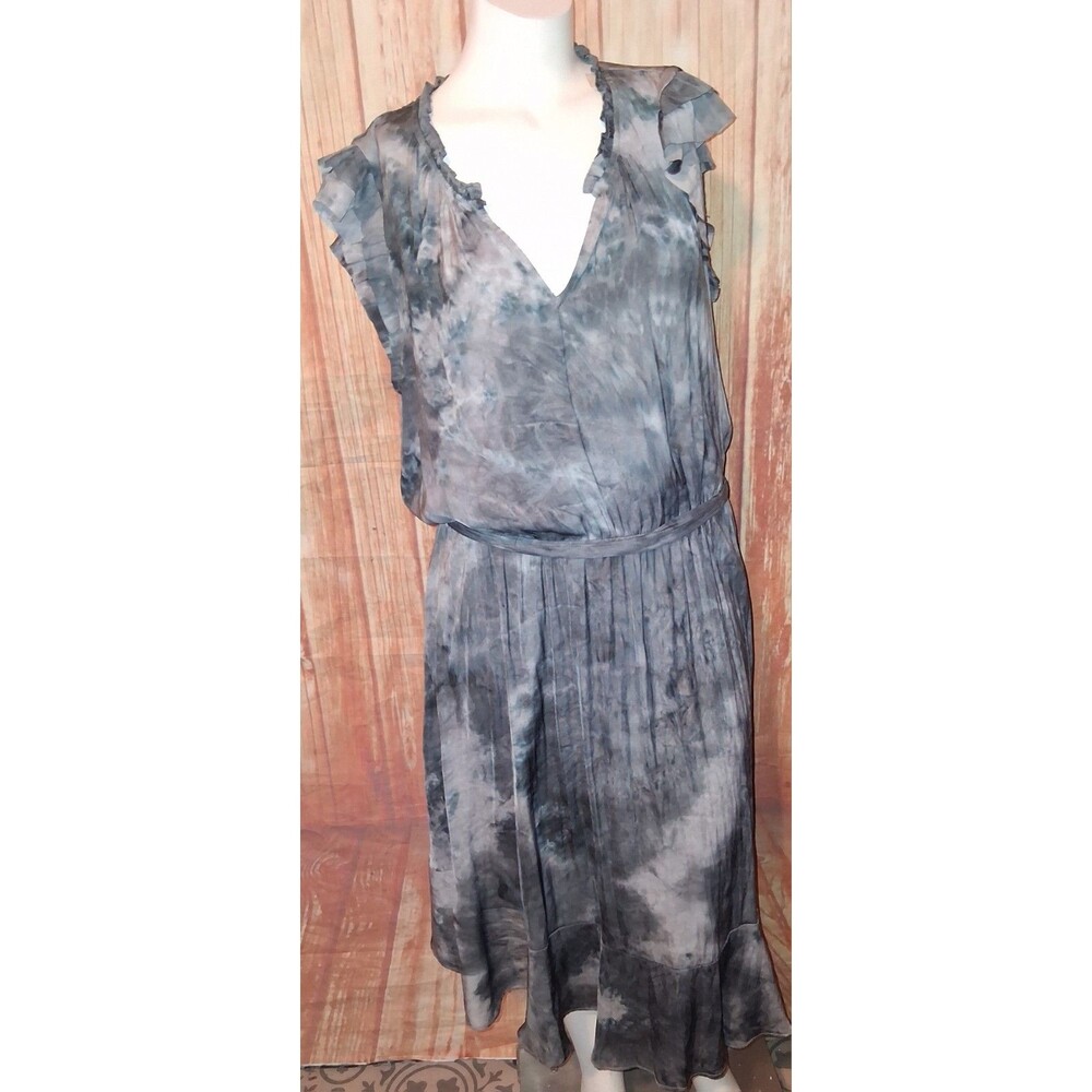Simply Vera Vera Wang Gray Tie Dye V-neck Midi Dress Sz L